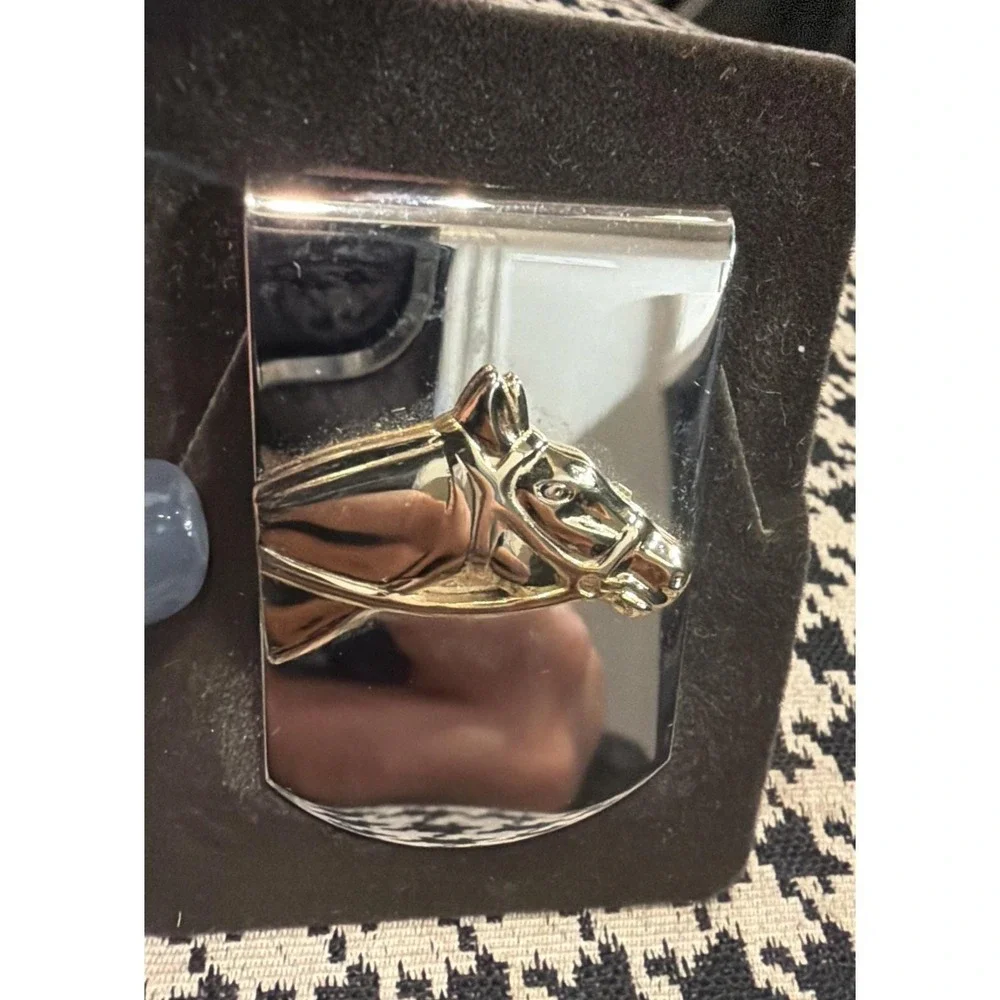 SWANK Horse Head Money Clip Silver Gold Tone Equestrian w/ Original Box VTG